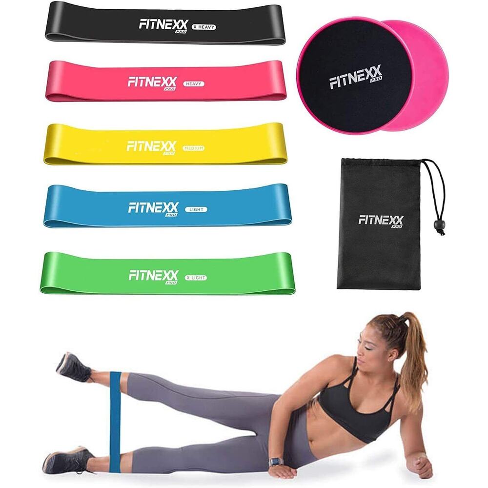 Resistance Bands Loop Mini Booty Bands and Core Sliders 7 Pieces Multicolor